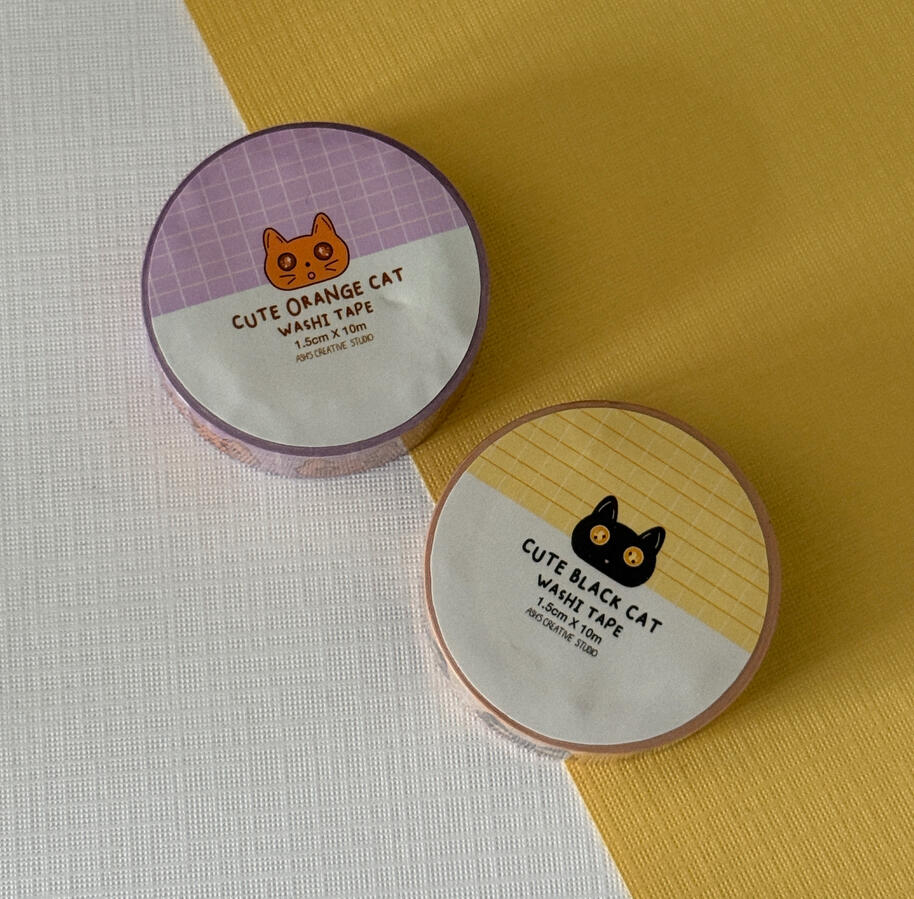 Cute Orange & Black Cat Washi Tapes
